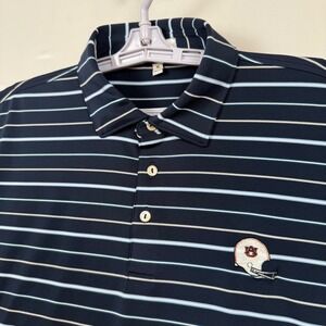 Peter Millar Summer Comfort Mens Polo Shirt Navy Blue Stripe Short Sleeve Size M